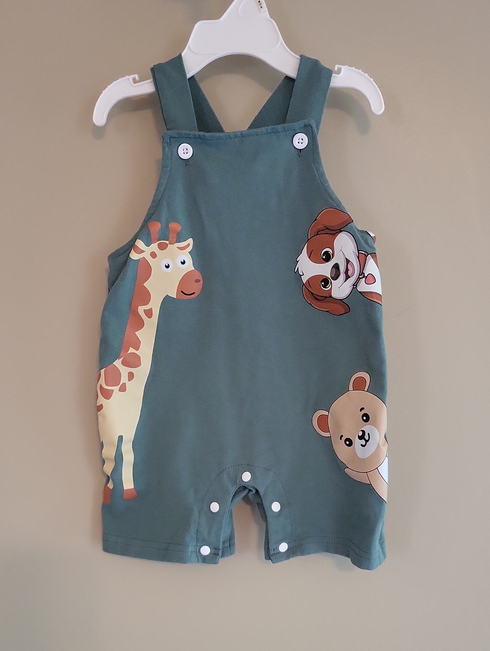 Green animal print shortalls